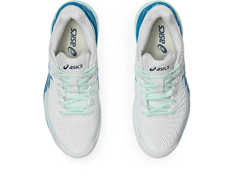 ASICS GEL RESOLUTION 9 AC WHITE/TEAL BLUE WOMAN