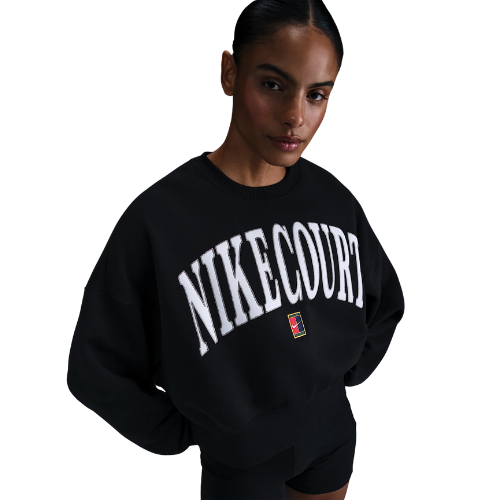 NIKE COURT PHOENIX FLEECE OVER-OVERSIZED CREW-NECK TENNIS BLACK WOMAN