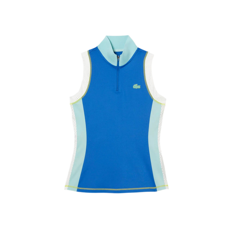 LACOSTE TENNIS SLEEVELESS ZIP NECK POLO SHIRT BLUE WOMAN