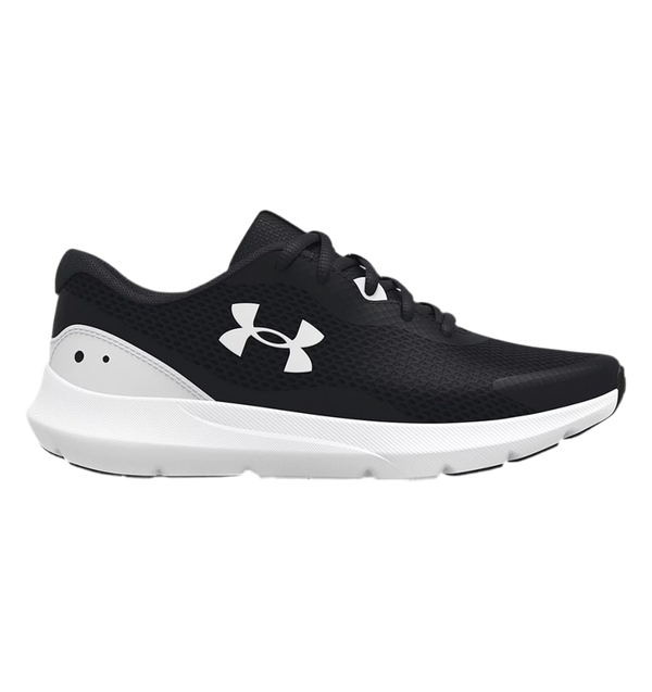 UNDER ARMOUR GRADE SCHOOL SURGE 3 RUNNING SHOES BLACK/WHITE JUNIOR