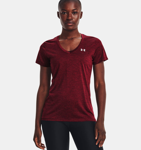 UNDER ARMOUR TECHâ„¢ TWIST V-NECK DARK MAROON WOMAN